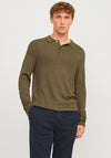 Jack & Jones William Long Sleeve Knit Polo Shirt, Peat Green