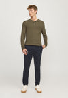 Jack & Jones William Long Sleeve Knit Polo Shirt, Peat Green