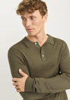 Jack & Jones William Long Sleeve Knit Polo Shirt, Peat Green