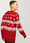 Jack & Jones Christmas Gabriel Knit Crew Neck Sweater, Scarlet