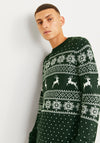 Jack & Jones Christmas Gabriel Knit Crew Neck Sweater, Forest Green