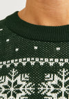 Jack & Jones Christmas Gabriel Knit Crew Neck Sweater, Forest Green