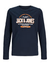 Jack & Jones Mini Boy Logo Long Sleeve Top, Navy Blazer