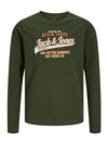 Jack & Jones Mini Boy Logo Long Sleeve Top, Kombu Green