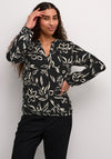 Kaffe Ditte Painted Flower V Neck Blouse, Black