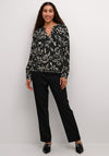 Kaffe Ditte Painted Flower V Neck Blouse, Black