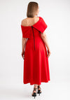 Kevan Jon Kyoto Bardot Corsage Flare Midi Dress, Red