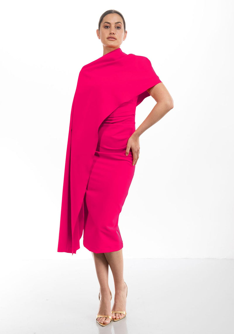 Kevan Jon Bella Satin Asymmetric Midi Dress - Blush Boutique