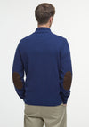 Barbour Men’s Essential Elbow Patch Button Neck Jumper, Deep Blue