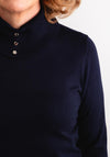 Micha Stud Detail Polo Neck Jumper, Navy