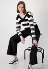 Monari Sequin Sleeve Striped Jumper, Black & White