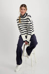 Monari Striped Polo Neck Jumper, White and Navy