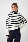 Monari Striped Polo Neck Jumper, White and Navy