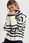 Monari Striped Polo Neck Jumper, White and Navy