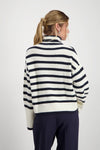 Monari Striped Polo Neck Jumper, White and Navy