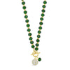 Absolute CZ Ball Beaded T-Bar Necklace, Gold & Green