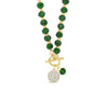 Absolute CZ Ball Beaded T-Bar Necklace, Gold & Green