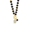 Absolute CZ Ball Beaded T-Bar Necklace, Gold & Black