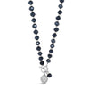 Absolute CZ Ball Pearl Beaded T-Bar Necklace, Silver & Navy