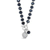 Absolute CZ Ball Pearl Beaded T-Bar Necklace, Silver & Navy