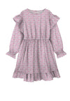 Name It Kid Girl Long Sleeve Floral Dress, Pastel Lavender