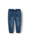 Name It Mini Boy Ben Baggy Cargo Jean, Dark Blue Denim