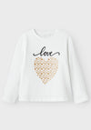 Name It Mini Girl Rstar Glitter Heart Long Sleeve Top, Bright White