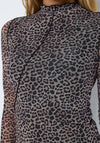 Noisy May Steffi Leopard Print Mesh Top, Brown