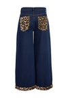 Noisy May Sure Leopard Print Detail Wide Leg Jeans, Dark Blue