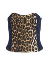 Noisy May Sure Leopard Print Denim Corset Top, Dark Blue