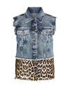 Noisy May Leopard Patch Denim Sleeveless Jacket, Light Blue