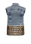 Noisy May Leopard Patch Denim Sleeveless Jacket, Light Blue