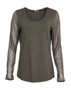 Naya Round Neck Mesh Sleeve Top, Green