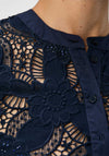 Object Erika Embellished Crochet Blouse, Navy