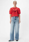 Object Rose Floral Crochet Cropped Blouse, Red