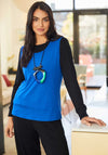 Ora Colour Block Long Sleeve Top, Blue and Black