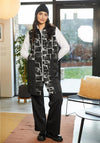 Ora Abstract Print Long Gilet, Black