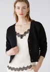 Oui Ribbed Knit Short Cardigan, Black