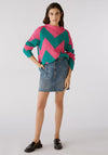 OUI Zig Zag Pattern Knit Jumper, Green & Pink