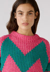 OUI Zig Zag Pattern Knit Jumper, Green & Pink