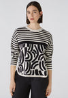 Oui Contrast Print Knit Sweater, Black & Off White