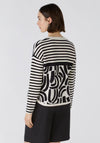 Oui Contrast Print Knit Sweater, Black & Off White