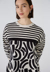 Oui Contrast Print Knit Sweater, Black & Off White