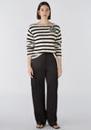 Oui Striped Crochet Flower Jumper, Black & Off White