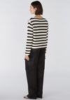 Oui Striped Crochet Flower Jumper, Black & Off White