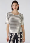 Oui Striped Viscose Stretch T-Shirt, Black & Off White