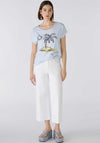 Oui Striped Palm Tree T-Shirt, Light Blue & White