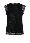 Pieces Colline Lace Long Sleeve Sequin Top, Black