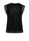 Pieces Colline Lace Long Sleeve Sequin Top, Black