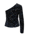 Pieces Kam One Sleeve Sequin Velvet Top, Black